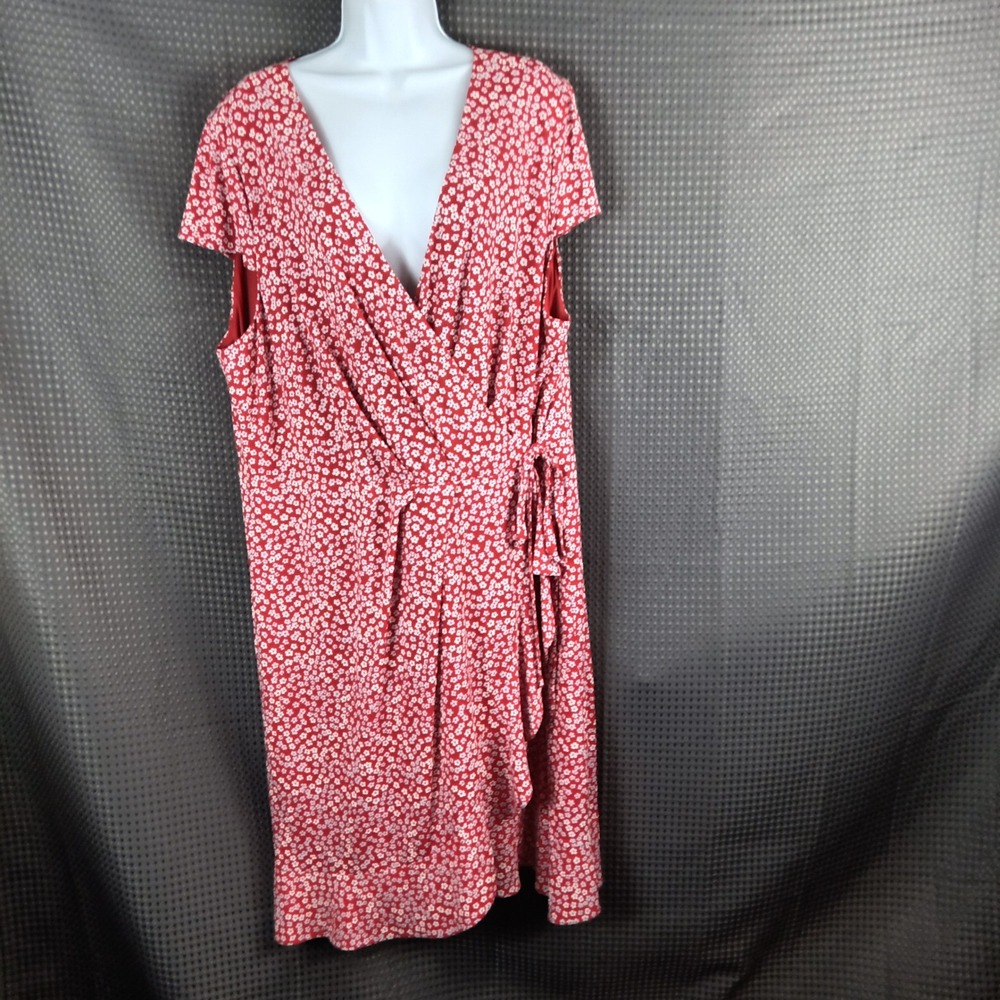 Jessica Howard Red White Floral Faux Wrap Dress Plus Size 24W Short Sleeve Midi - Picture 1 of 16